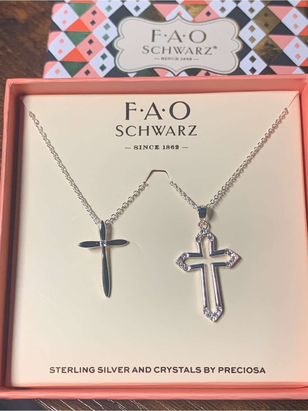 FAO Schwarz Sterling Silver Cross Pendant Duo - Silver